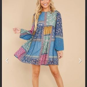 Dress, Medium, Multi Color Patchwork Print, New with Tags